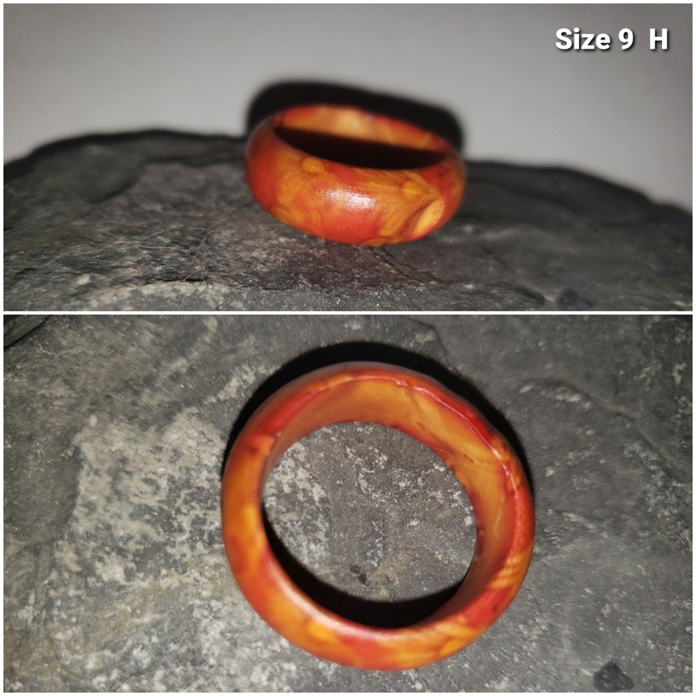 Orange Marbled OOAK Wooden Ring - Size 9